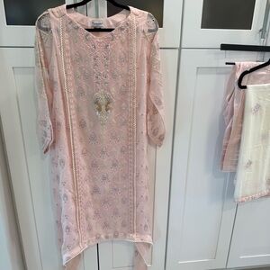 Elegant Pink Embroidered Desi 3 Piece Dress